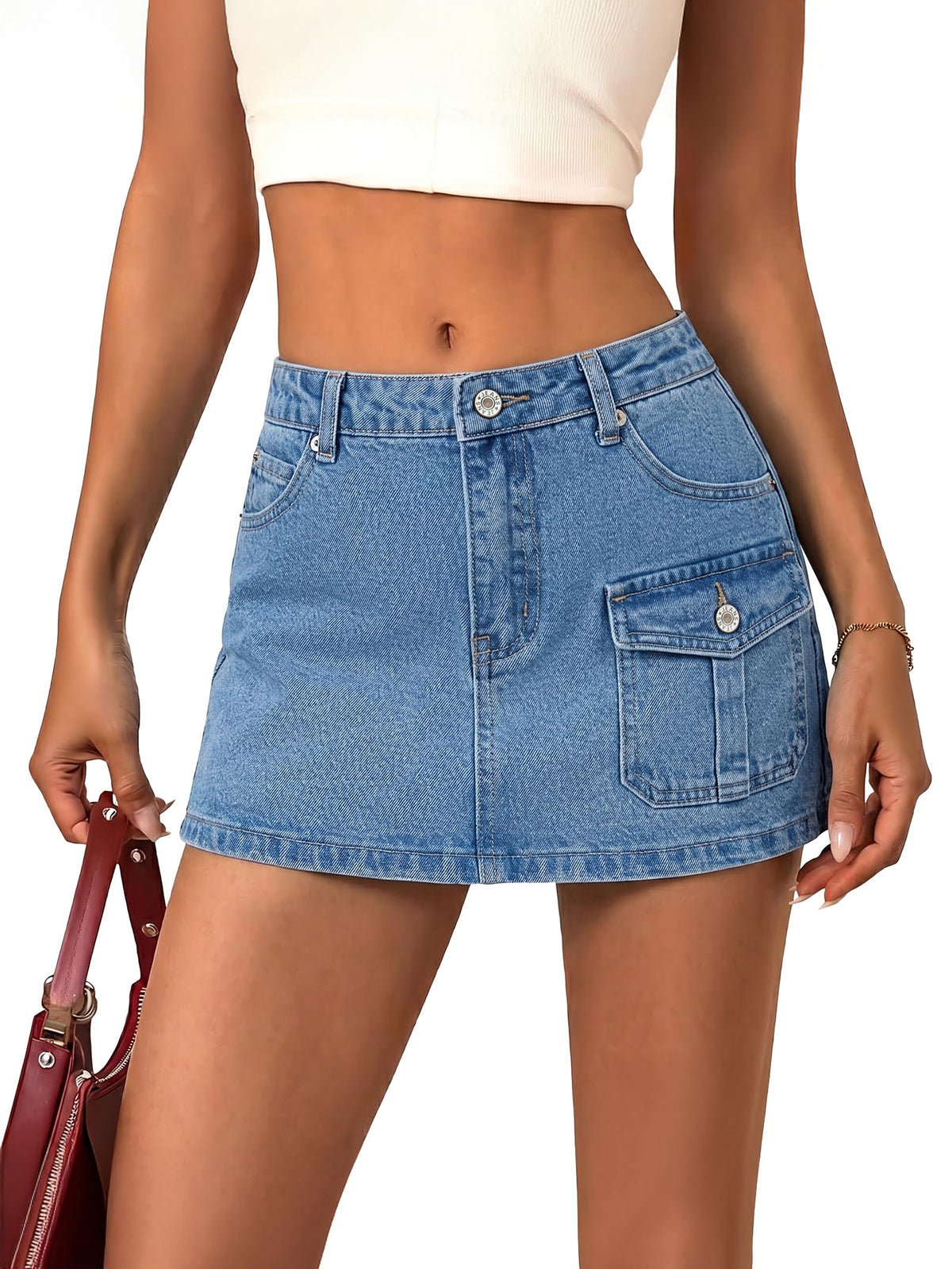 EMMIOL Jean Skirts for Women Mid Rise Summer Denim Skirt with Undershorts