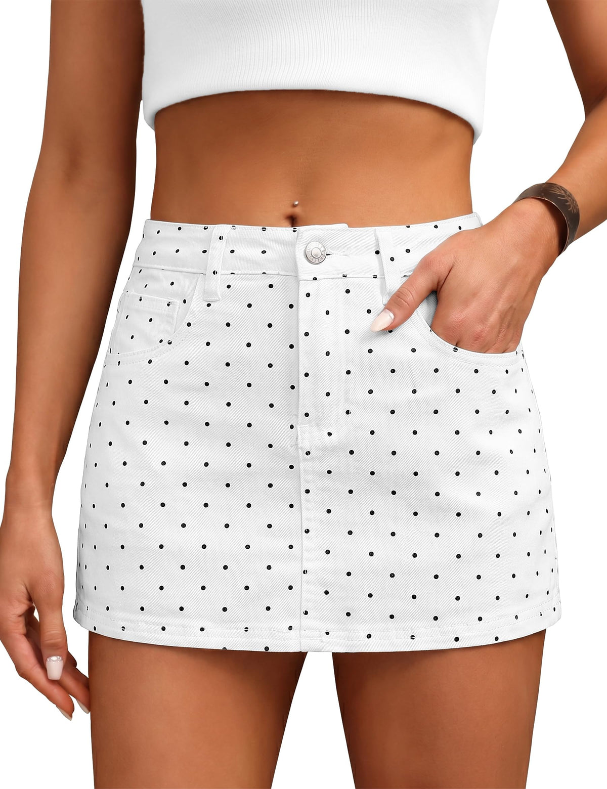 Denim Skort High Waist Denim Skirt Stretch Jean Skirt for Women With Pocket