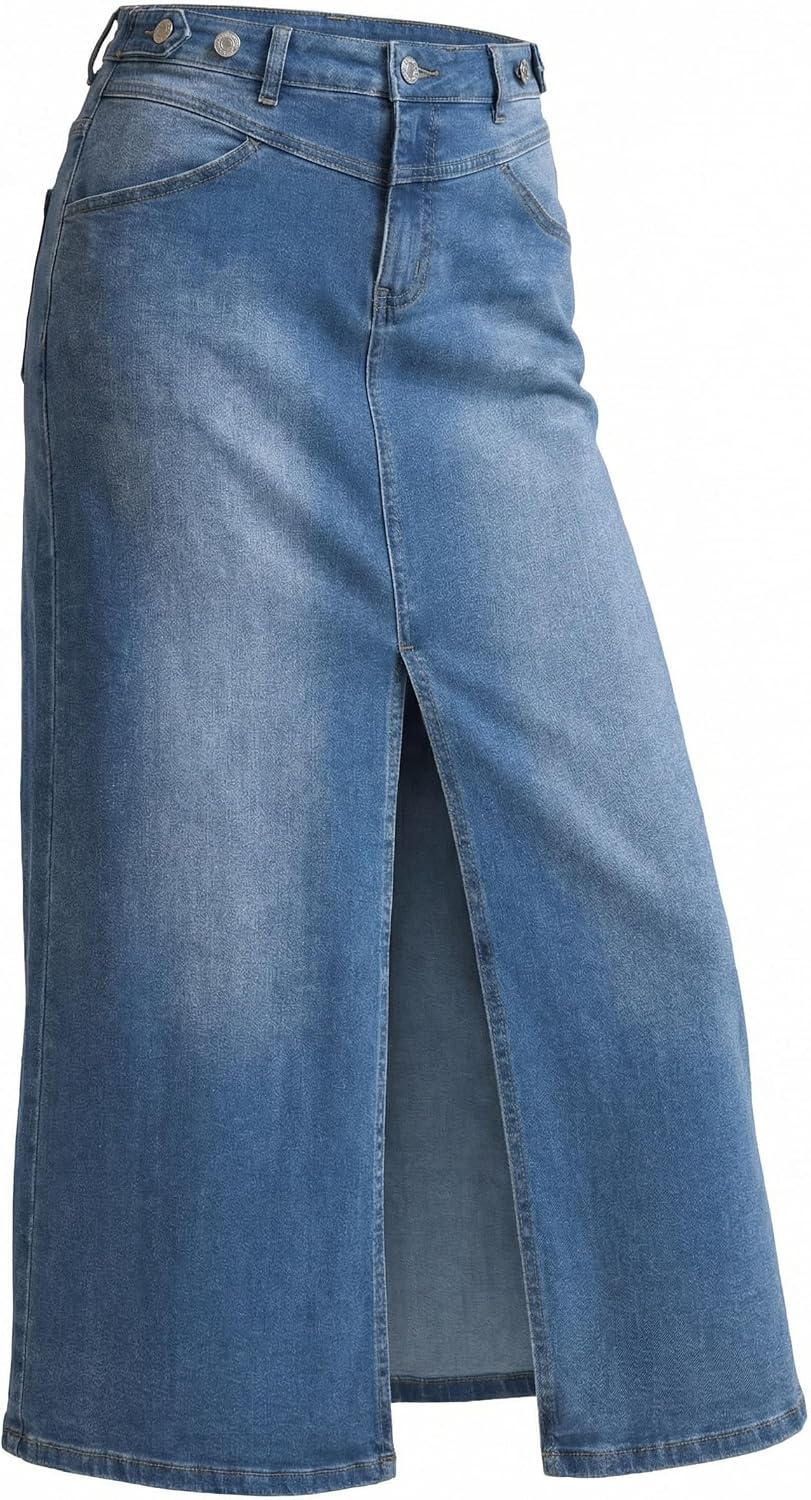 Arach&Cloz Women's Cotton Blend Stretch Adjustable Waist Denim Skirts with Pockets 2026