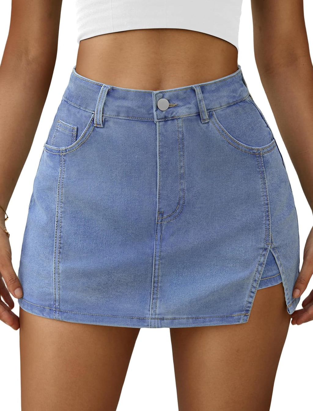 IWD Jean Skorts for Woman High Waisted Side Split Denim Mini Skirt