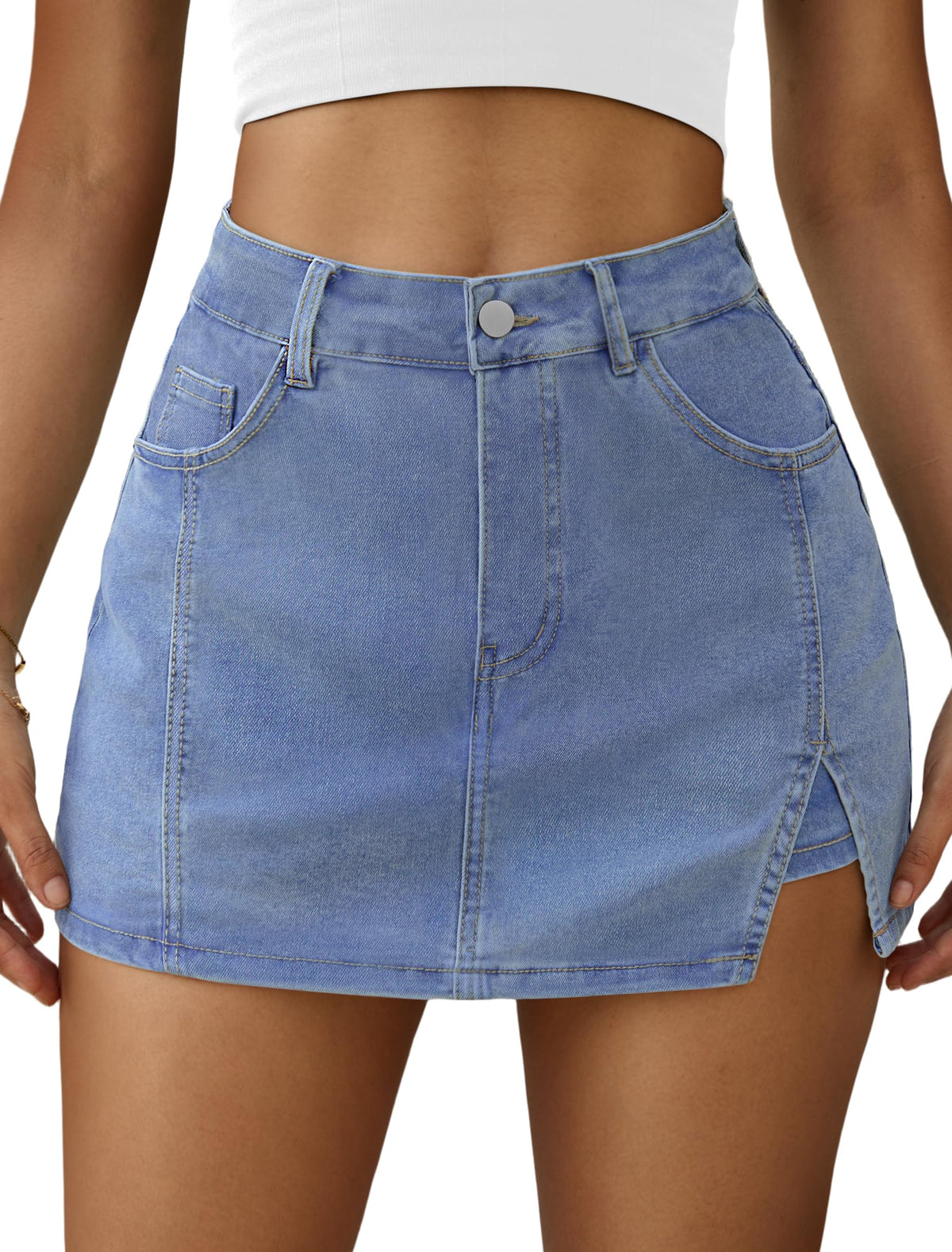IWD Jean Skorts for Woman High Waisted Side Split Denim Mini Skirt