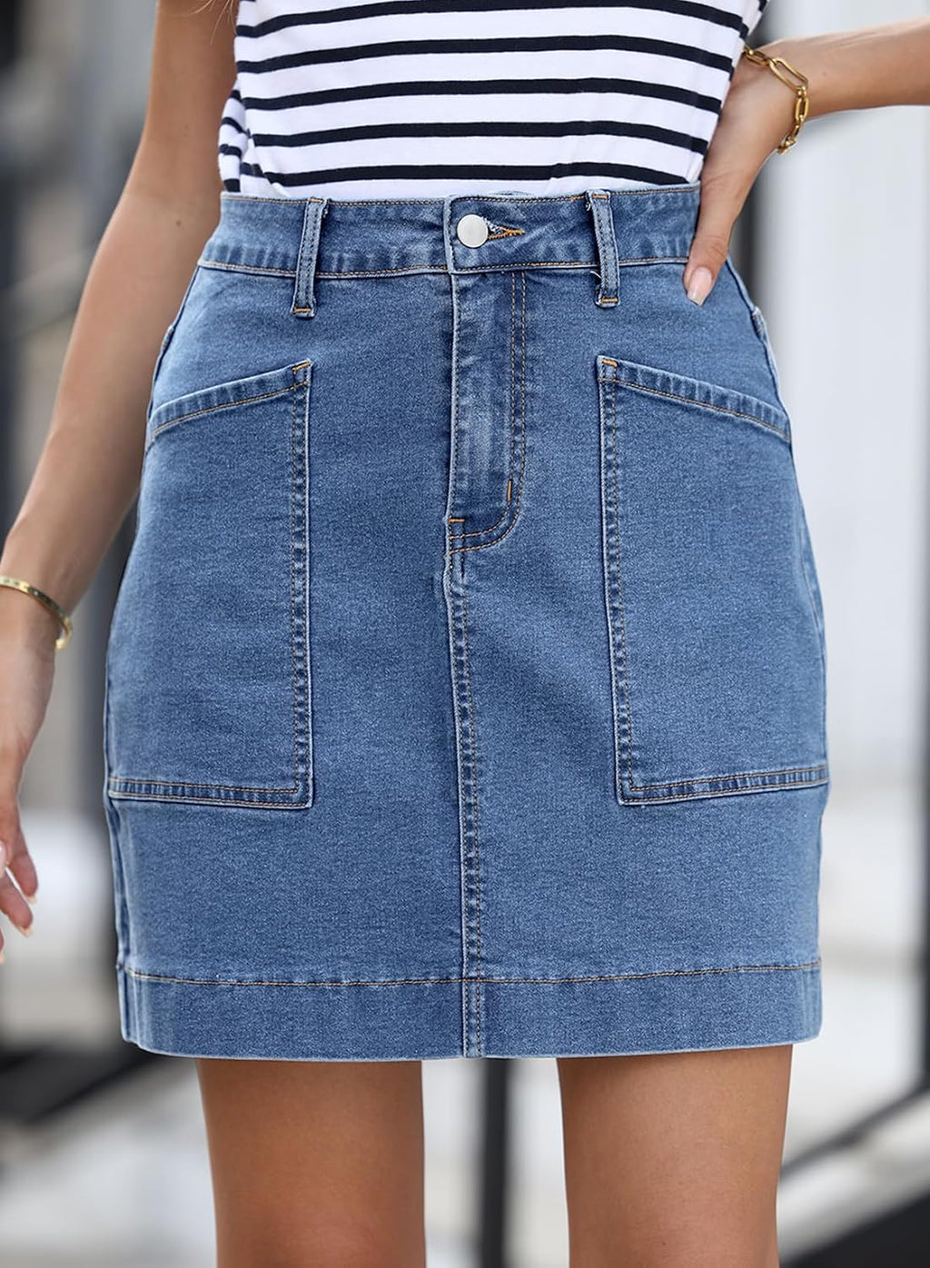 Sidefeel Women's Jean Skirt High Waisted Denim Skirt with Pockets