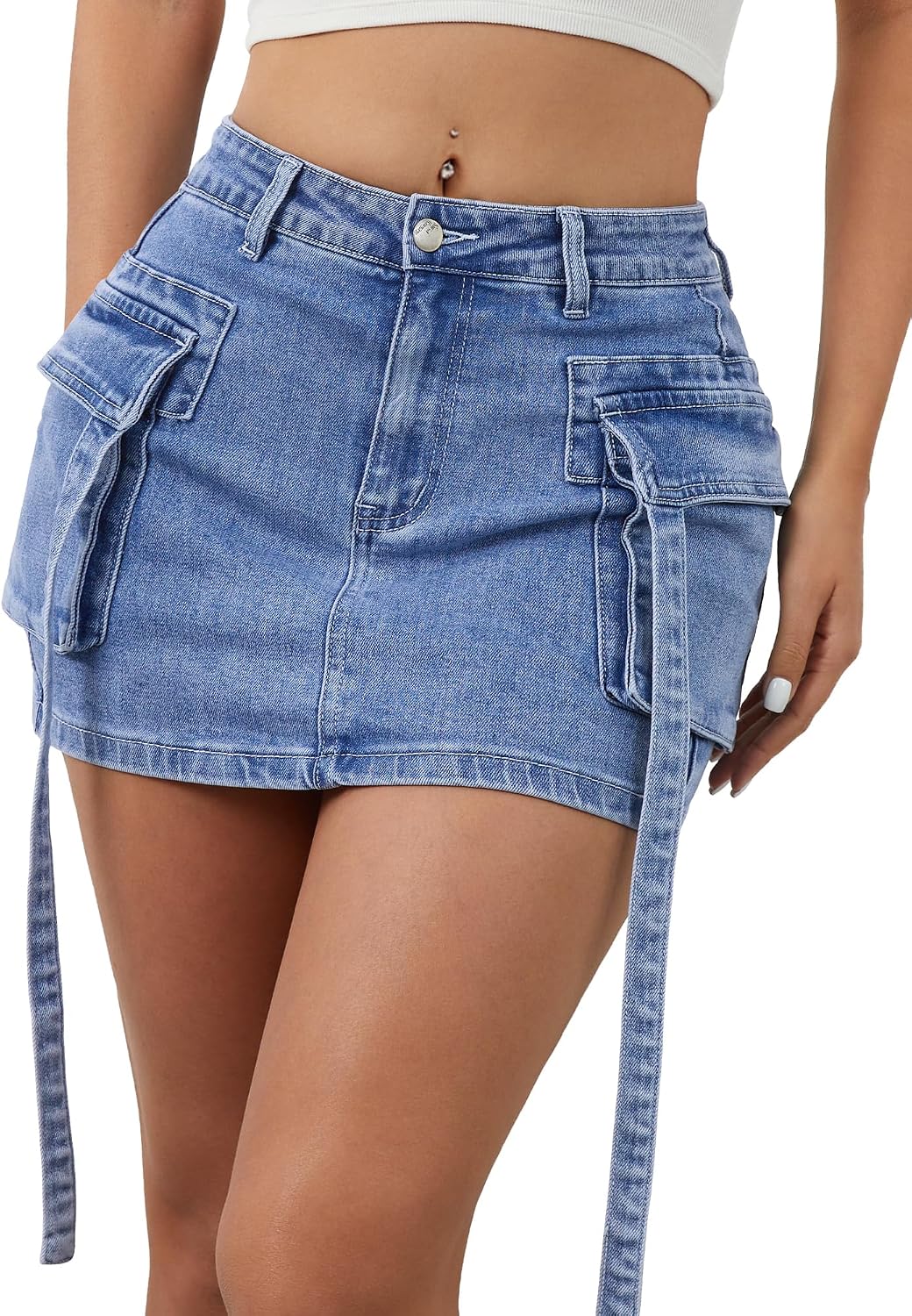ELLEVEN Cargo Jean Mini Stretchy Skorts with Pockets for Women