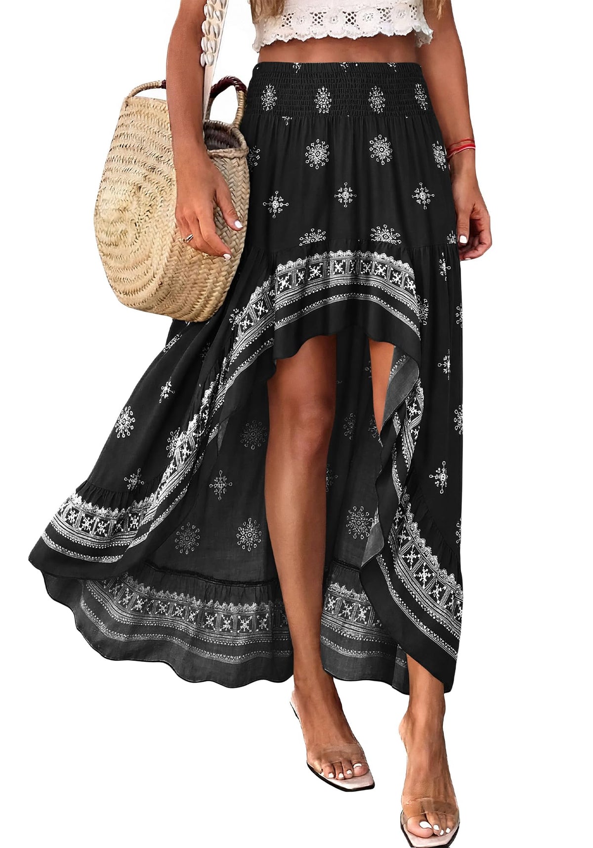 BTFBM Boho High Low Long Maxi Skirts for Women