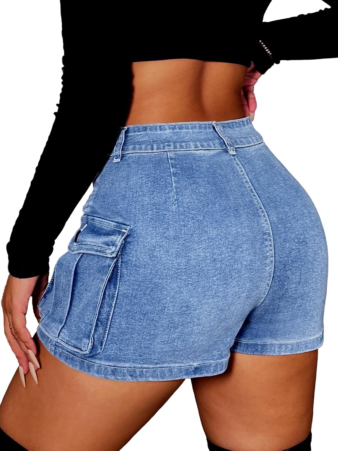 ELLEVEN Women's High Stretch Denim Cargo Skort High Waisted Y2K Jean Skirt