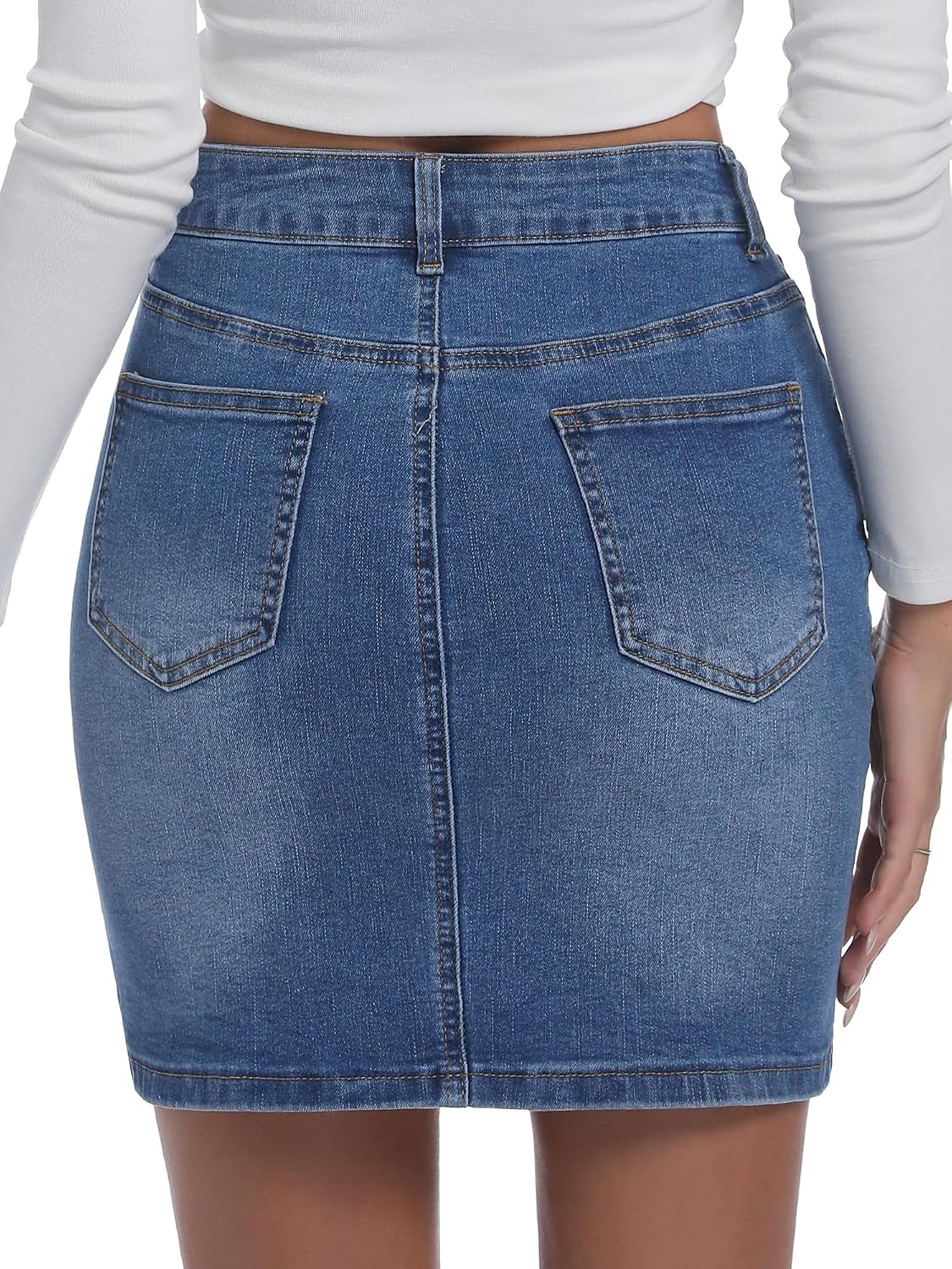 ELLEVEN Women's High Waisted Slim Fit Jean Skirts