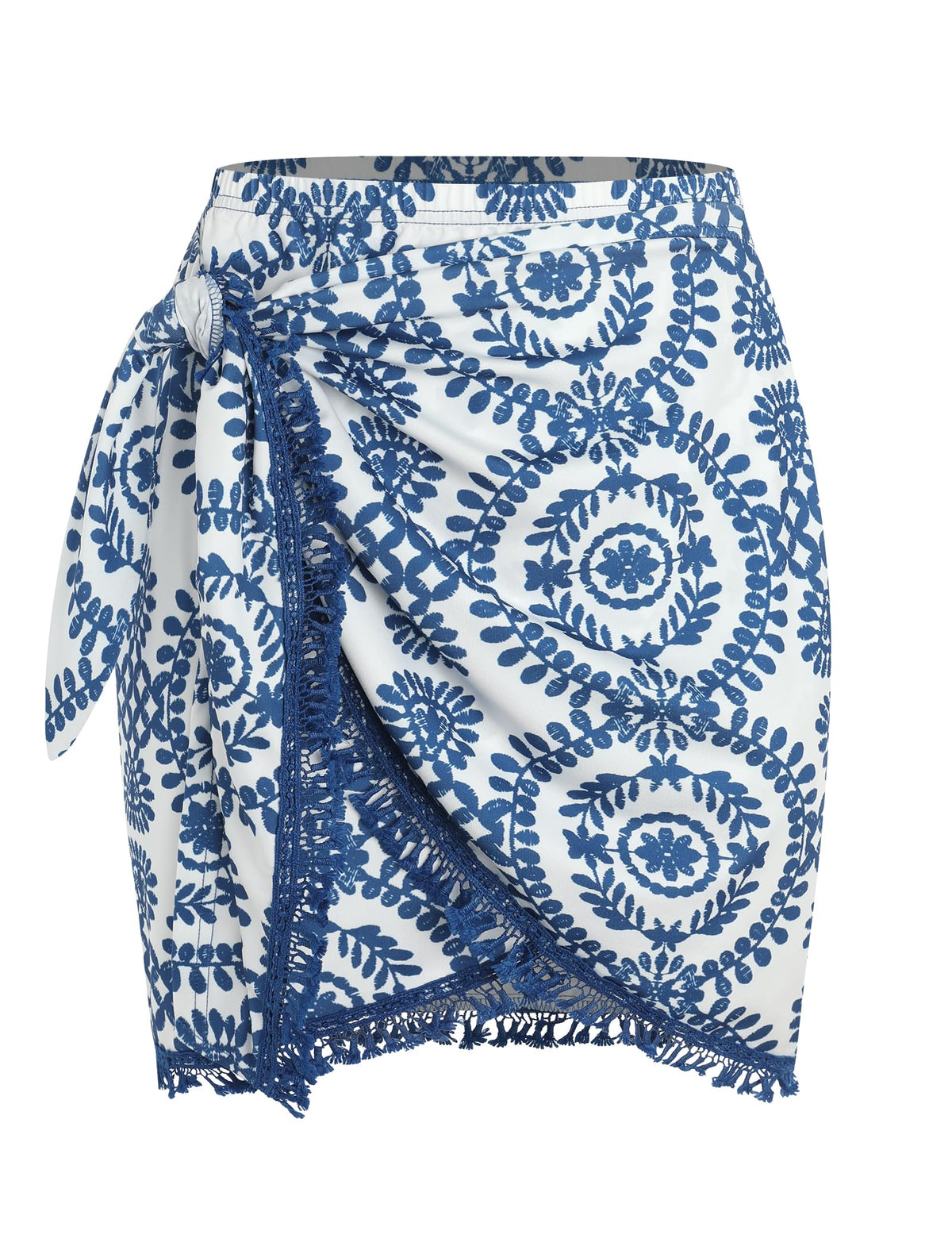 ZAFUL Slit Skirt for Women Boho Print Tie Side Wrap Tassel Casual Beach Mini Skirt