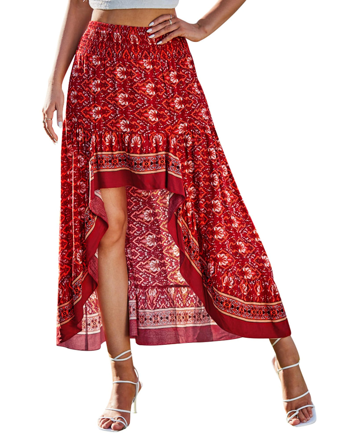 BTFBM Boho High Low Long Maxi Skirts for Women