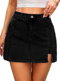 ELLEVEN Skorts Skirts for Women High Waisted Side Slit Jean Mini Skirt