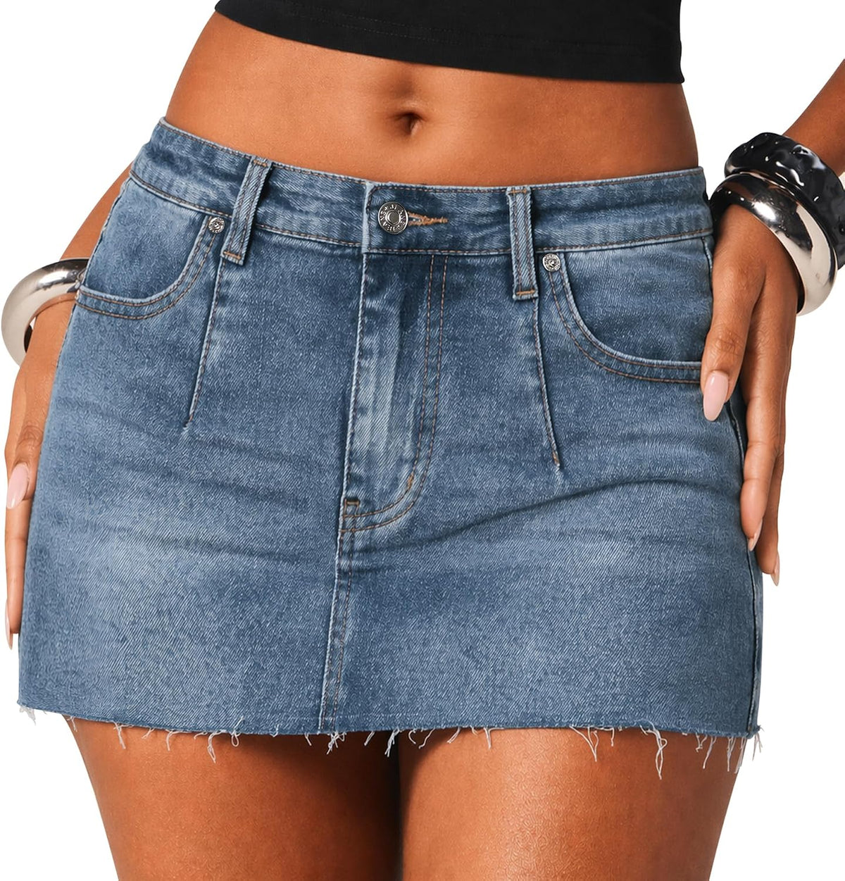 Women Low Rise Mini Denim Skirt Stretchy Jean Skirts with Shorts Underneath Raw Hem Micro Short Skort Y2K Trendy 2026