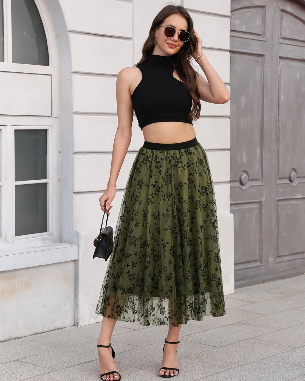 Kingfancy Mesh Skirt for Women Layered Midi Skirts