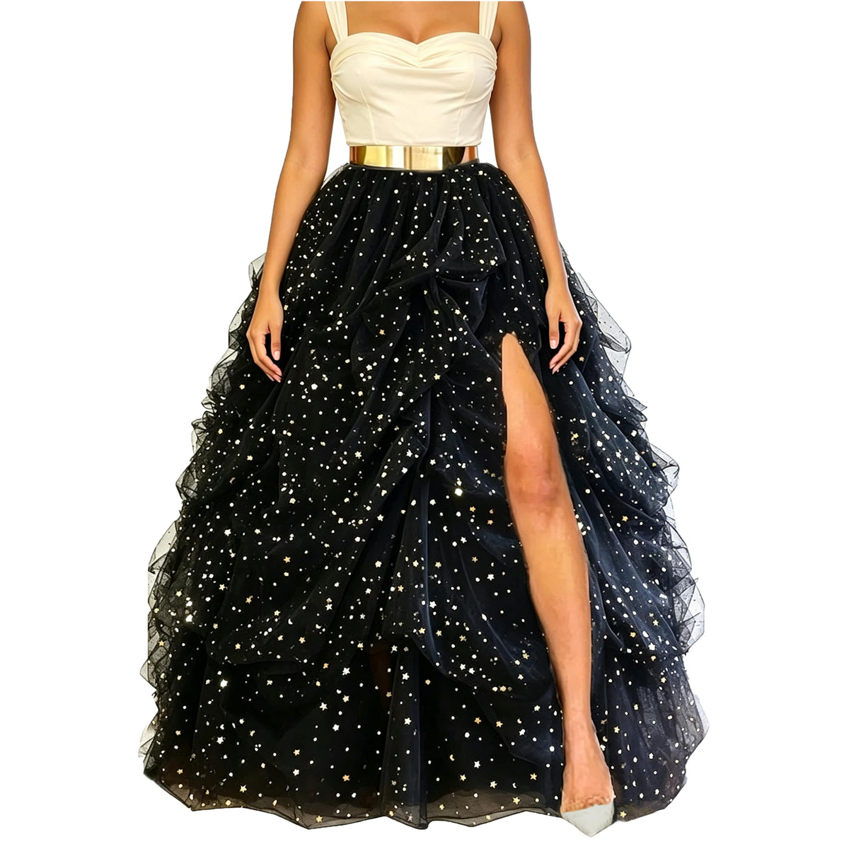 Lisong Women Maxi Tulle Floor Length Layered High Waist Spectial Occasion Skirt