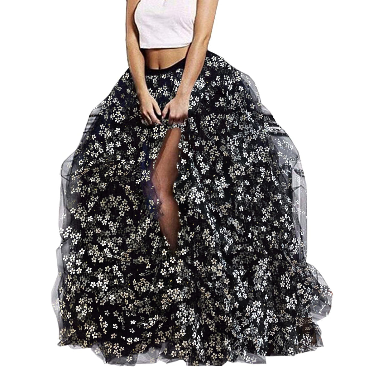 Lisong Women Maxi Tulle Floor Length Layered High Waist Spectial Occasion Skirt