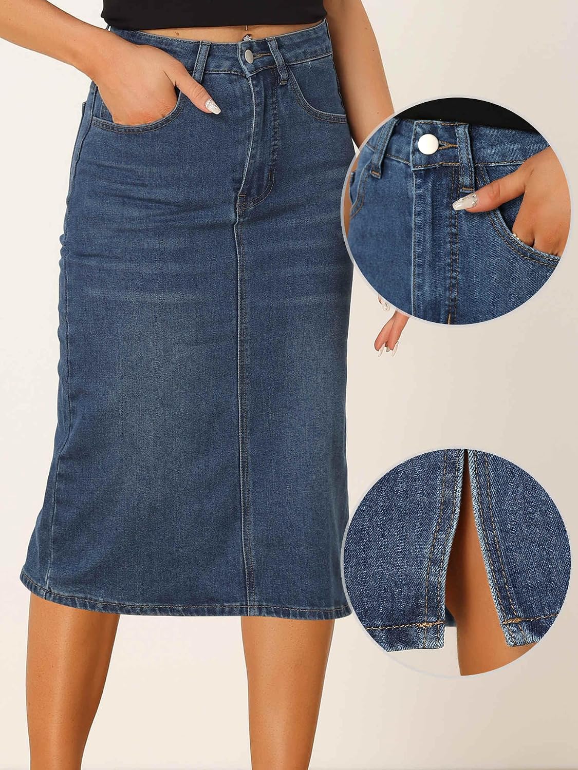 Allegra K Denim Pencil Skirts for Women High Waist Midi Casual Jean Skirt