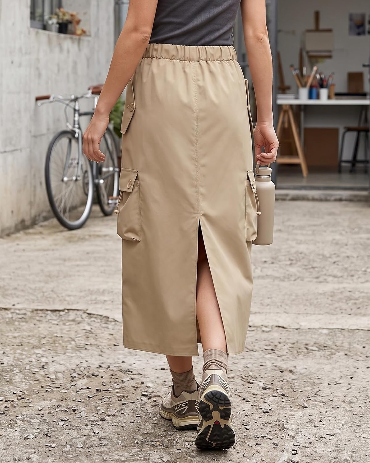 Cromoncent Women Cargo Skirts Midi Utility Skirt Quick Dry Skirts