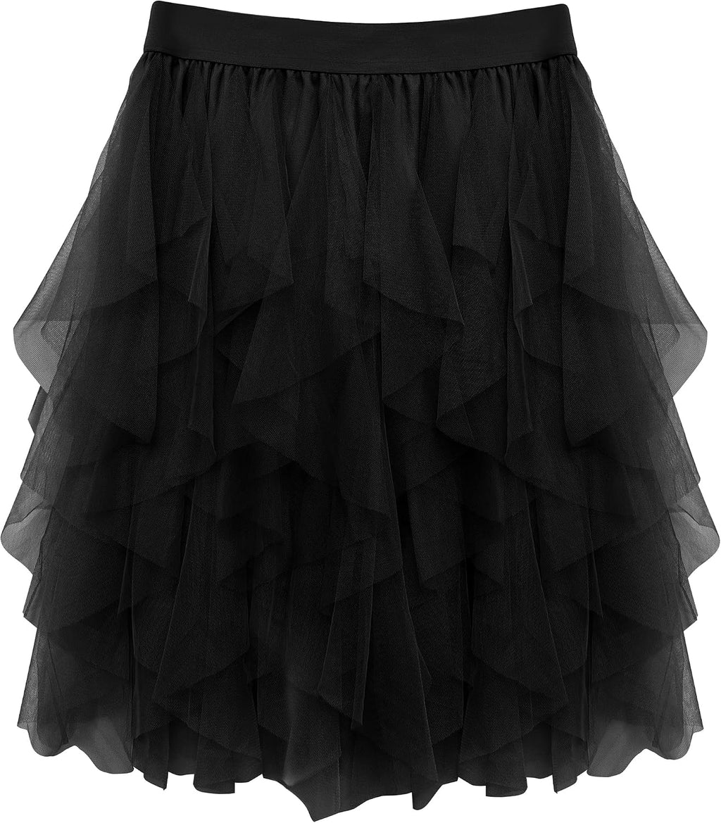 Women's Tulle Skirts Fluffy Dance Skirts Tulle Mesh Ballet Skirt Irregular Fairy Skirt for Dance Costume S-3XL