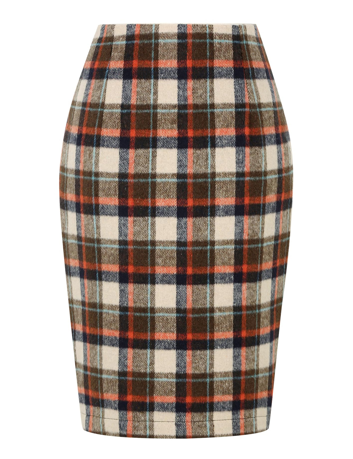 IDEALSANXUN Plaid Skirts for Women Fall Winter Knee Length Pencil Wool Skirt with Slit