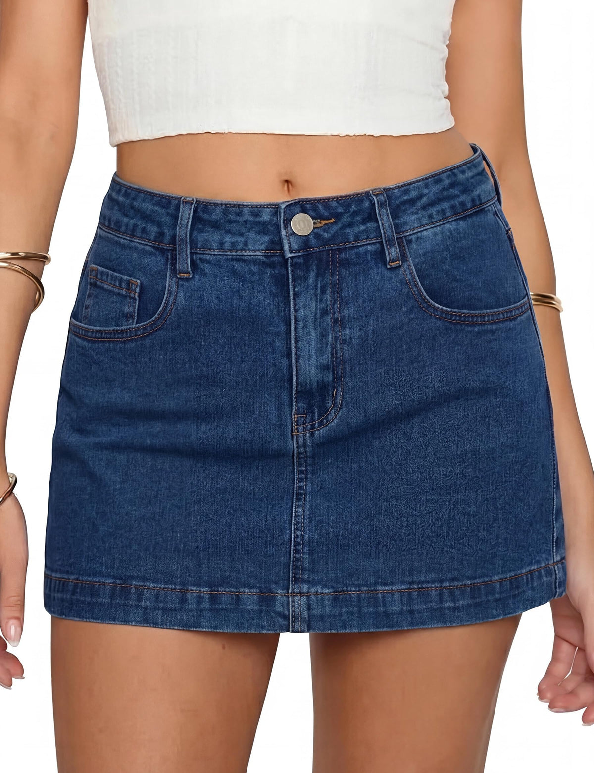 Denim Mini Skirt Stretch Jean Skirts for Women with Shorts Underneath