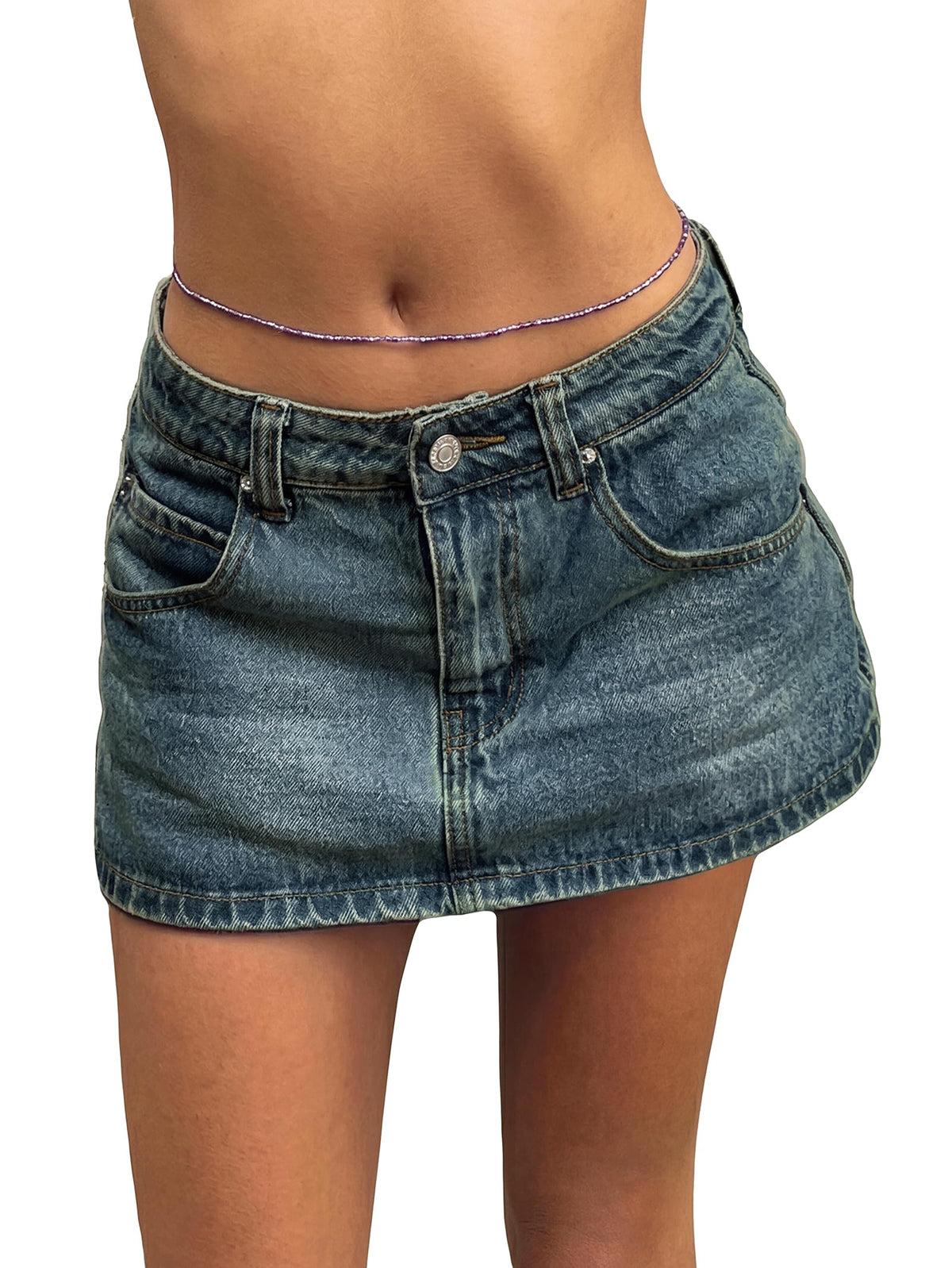 EMMIOL Jean Skirts for Women Mid Rise Summer Denim Skirt with Undershorts