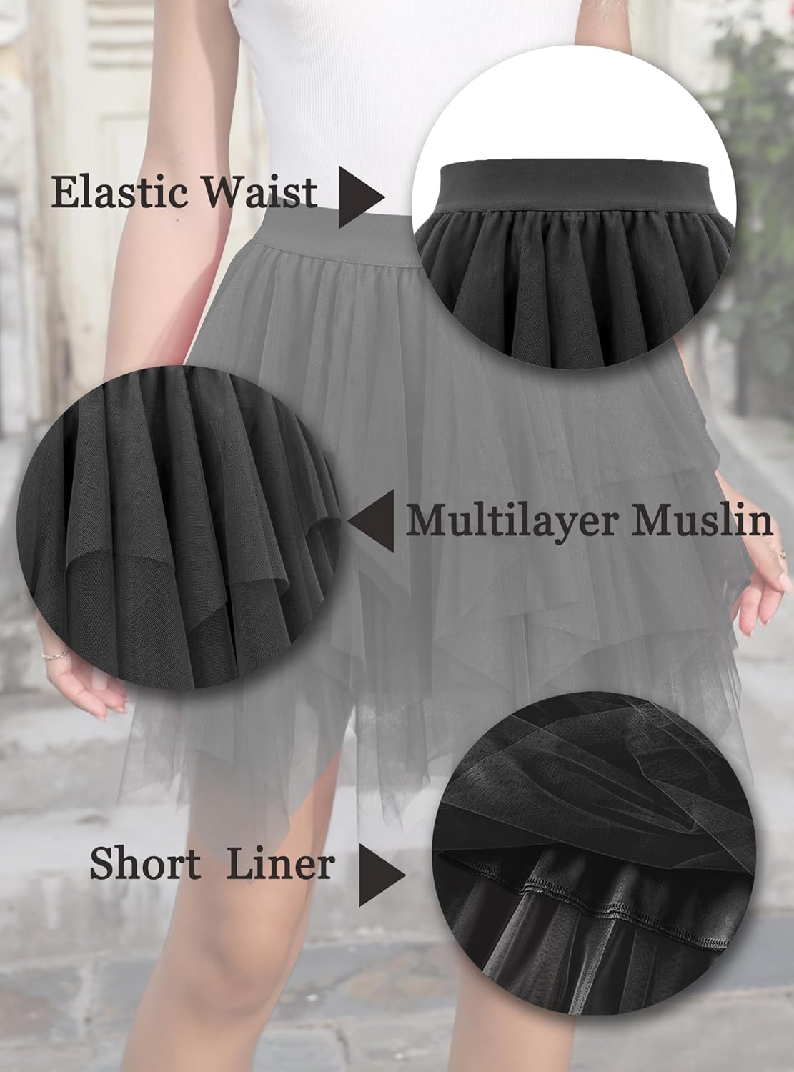 tagunop Womens Tulle Skirt Layered Fairy Irregular Tutu