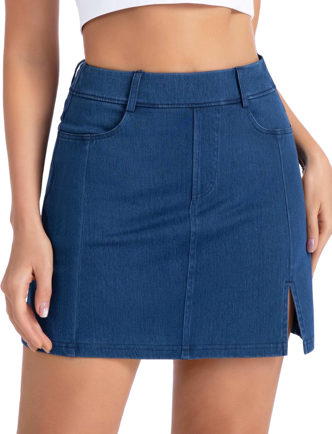 THE GYM PEOPLE Women's Stretchy Jean Skorts Pull on Denim Skirts Side Split