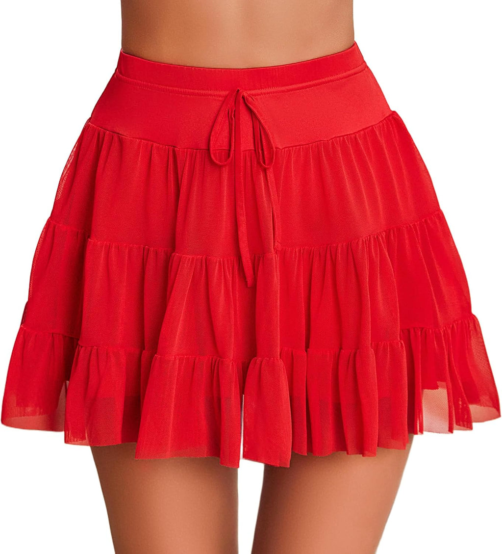 Avidlove Mini Skirt Women's Mesh Ruffle Y2K Skirts Layered Lingerie Skirt