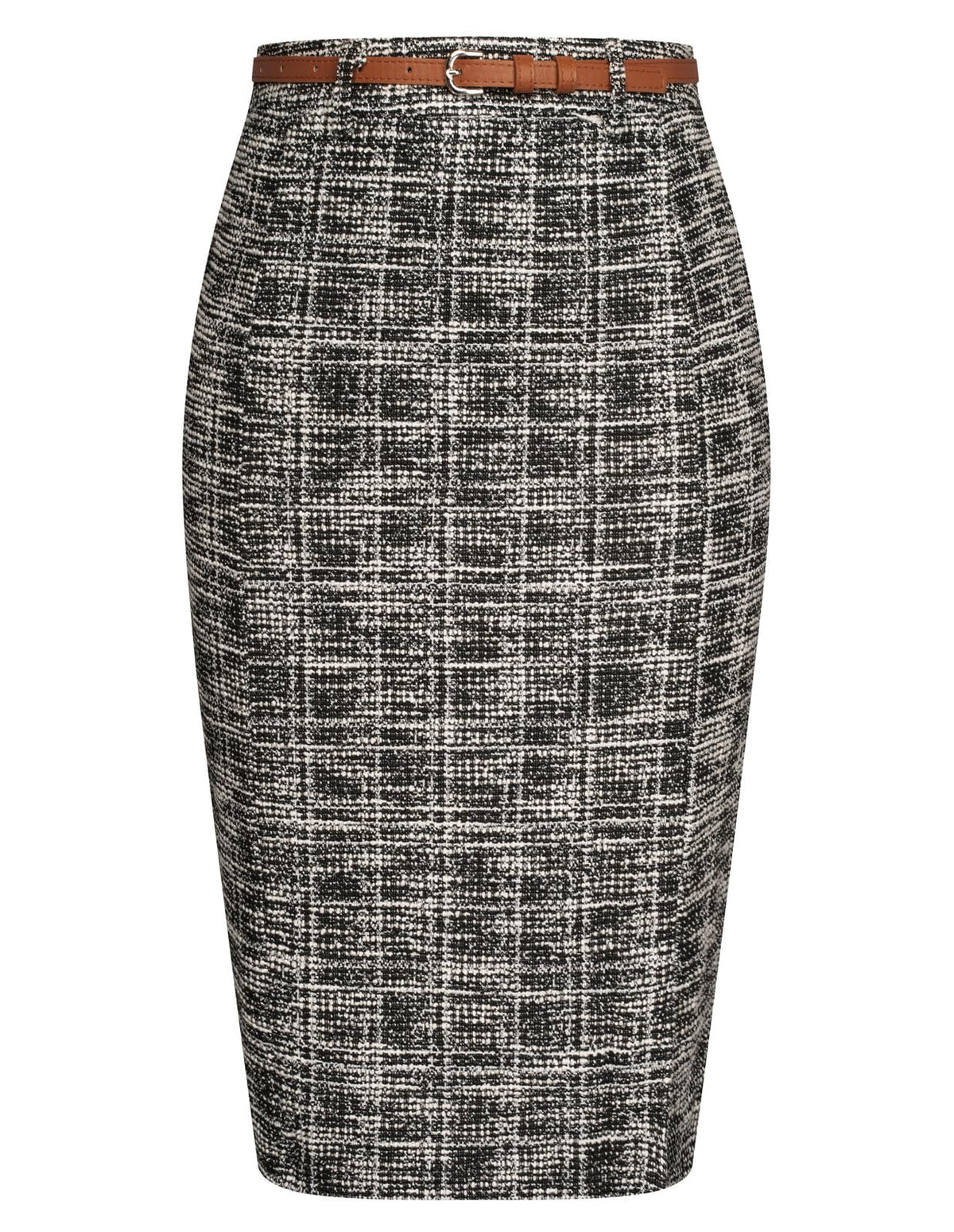 Kate Kasin Women Tweed Pencil Skirt, Knee Length Skirts with Slit