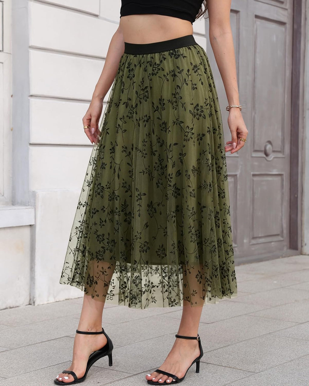 Kingfancy Mesh Skirt for Women Layered Midi Skirts