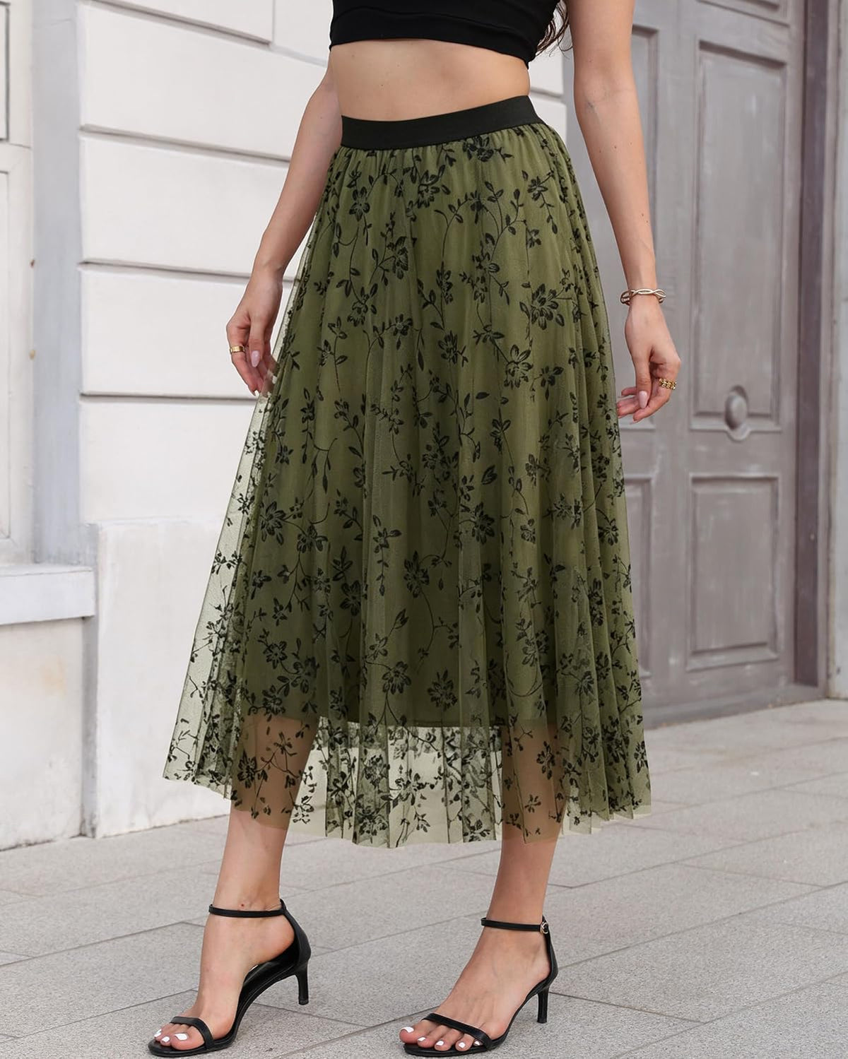 Kingfancy Mesh Skirt for Women Layered Midi Skirts