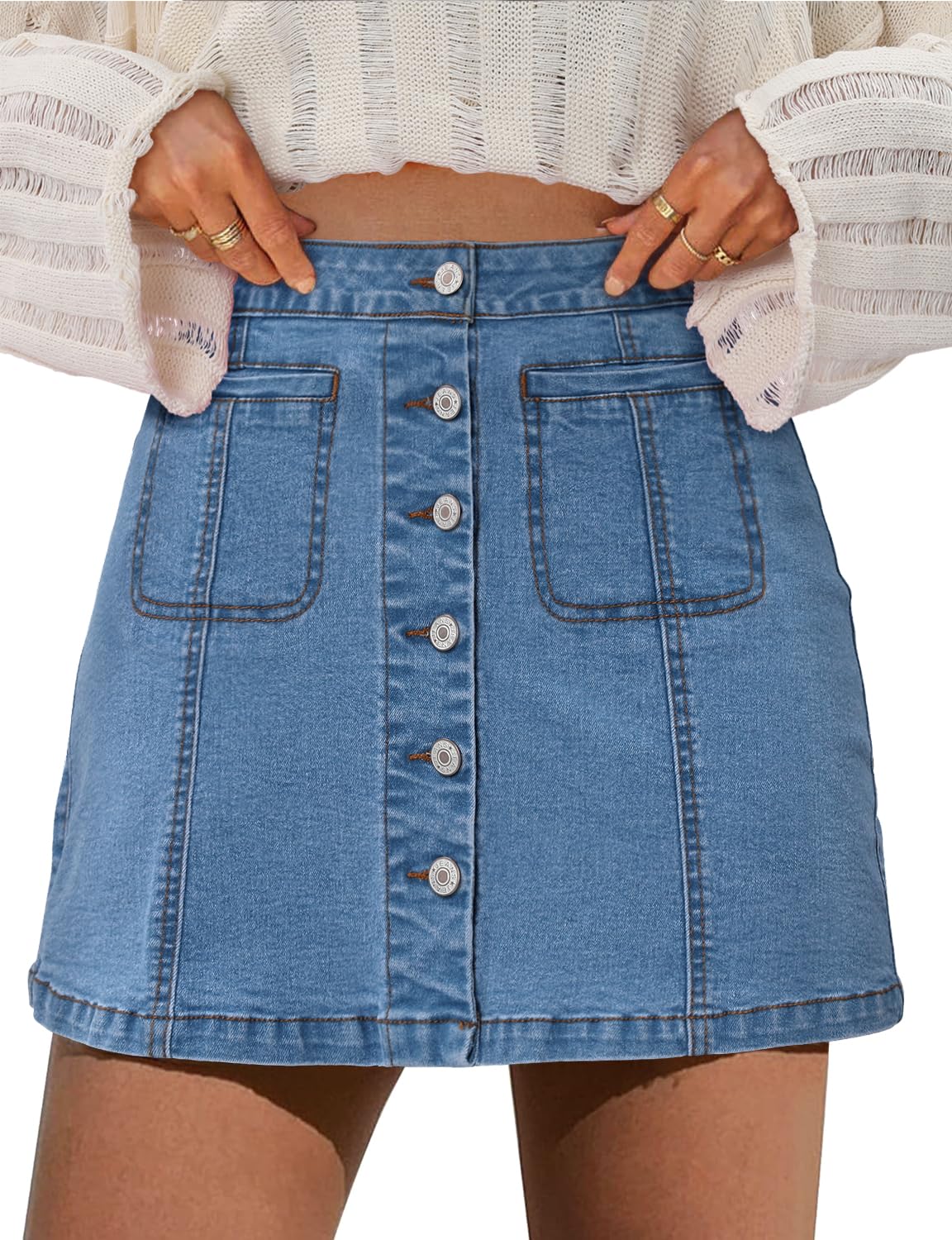 Angerella Skorts Skirts for Women Denim Mini Skirt High Waisted Jean Shorts Stretchy Denim Skirts