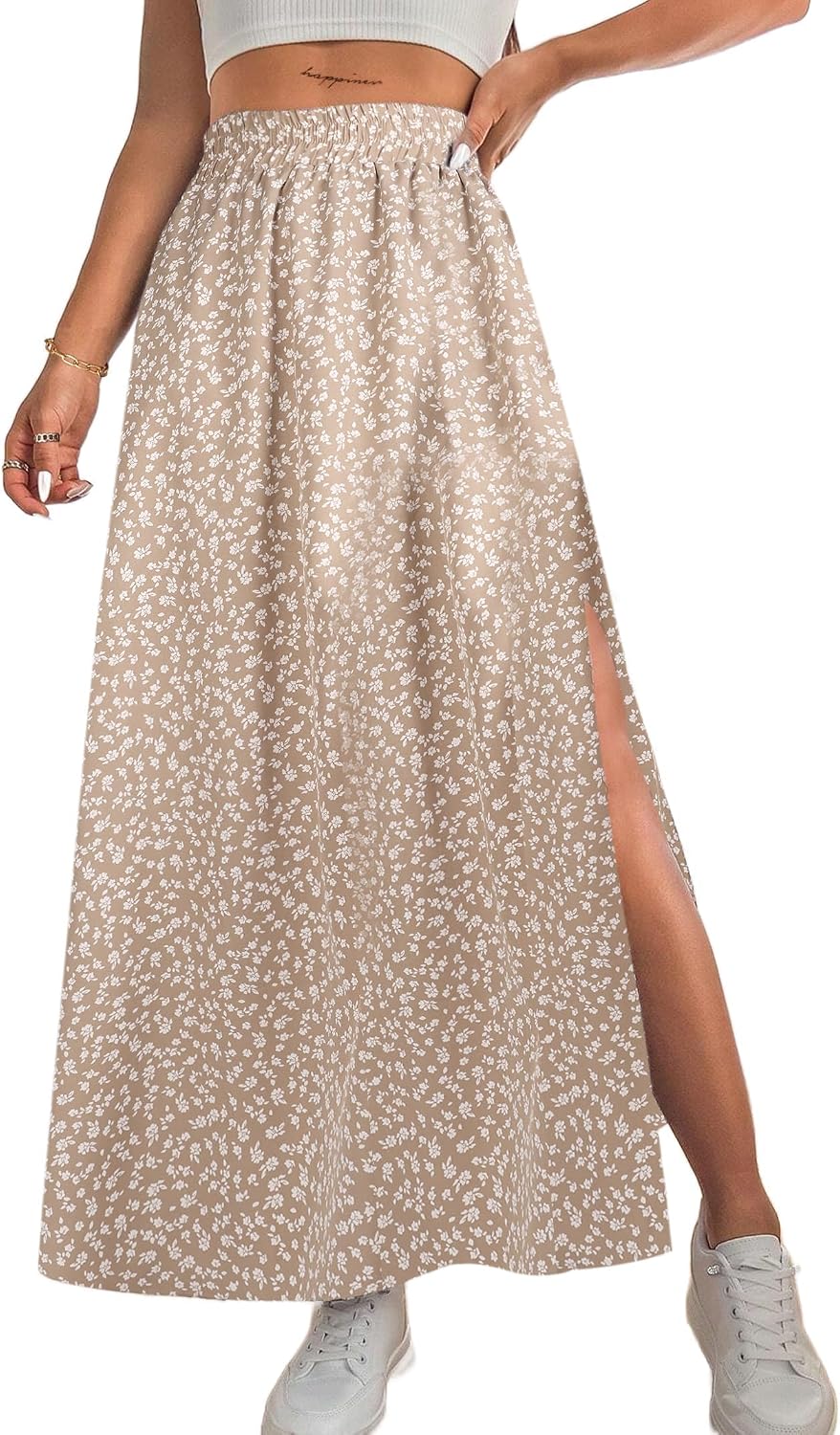 Avanova Women Boho Floral Slit Maxi Skirt Split Thigh High Waisted Long Skirts