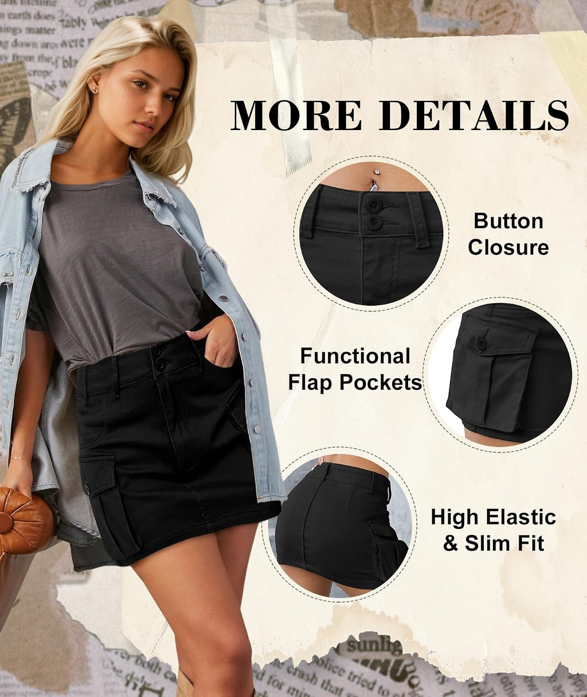 EARKOHA Womens Denim Cargo Mini Skirt Y2K Fall Jean Skirts Flap Pockets