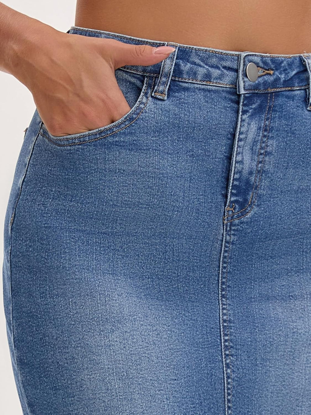 Women's Jean Skirt Back Slit Stretch Below Knee Length Denim Skirts