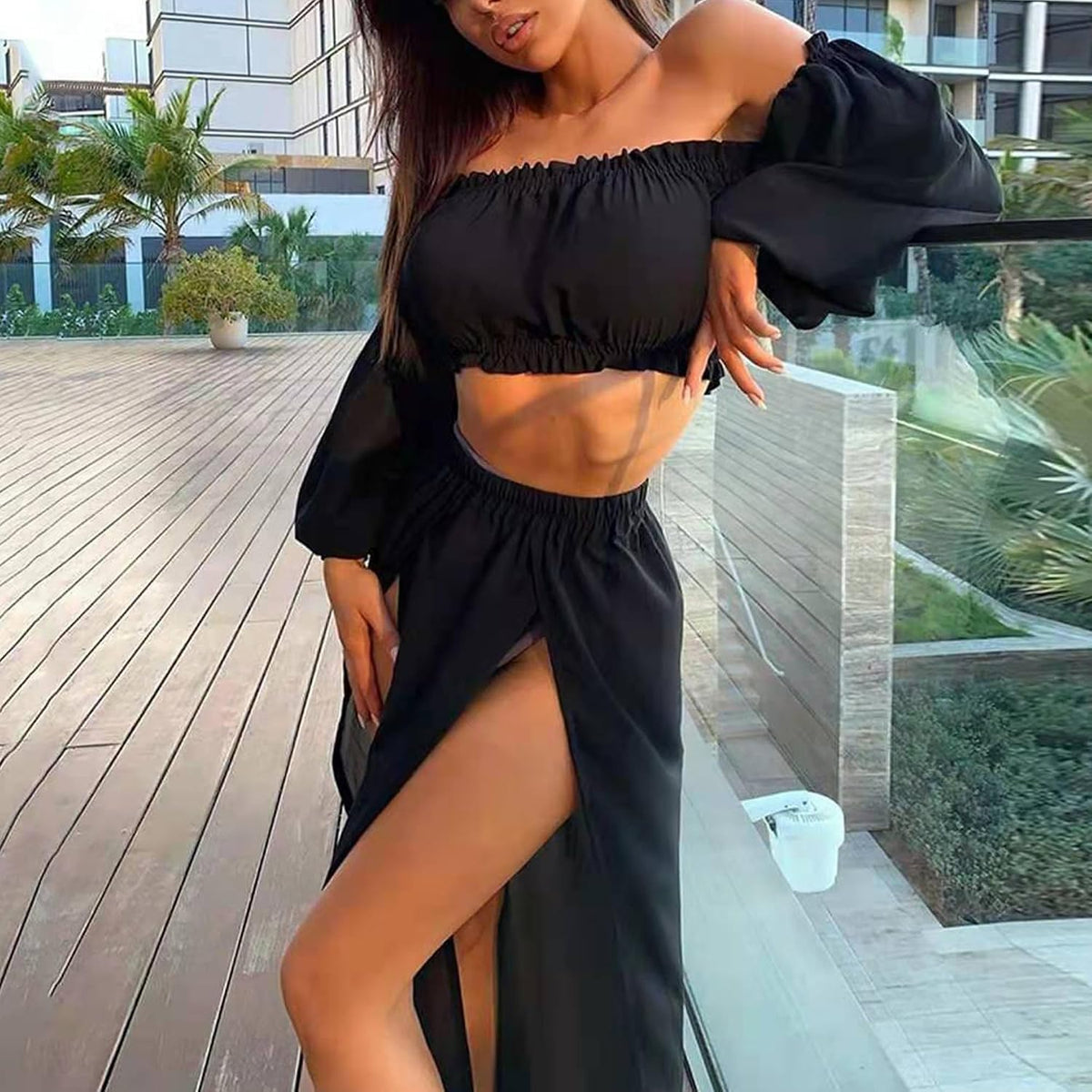 Women's Sheer Mesh Chiffon Double Slit Cover Up Skirt Rave Festival Costume Swim Beach Flowy Long Maxi Skirts