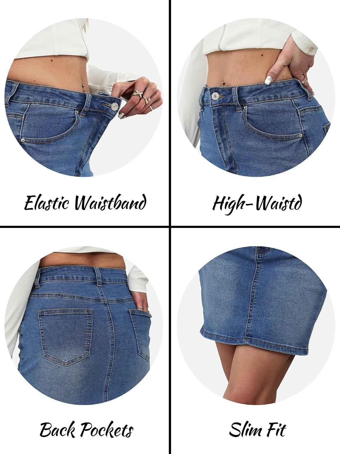 ELLEVEN Women's High Waisted Slim Fit Jean Skirts