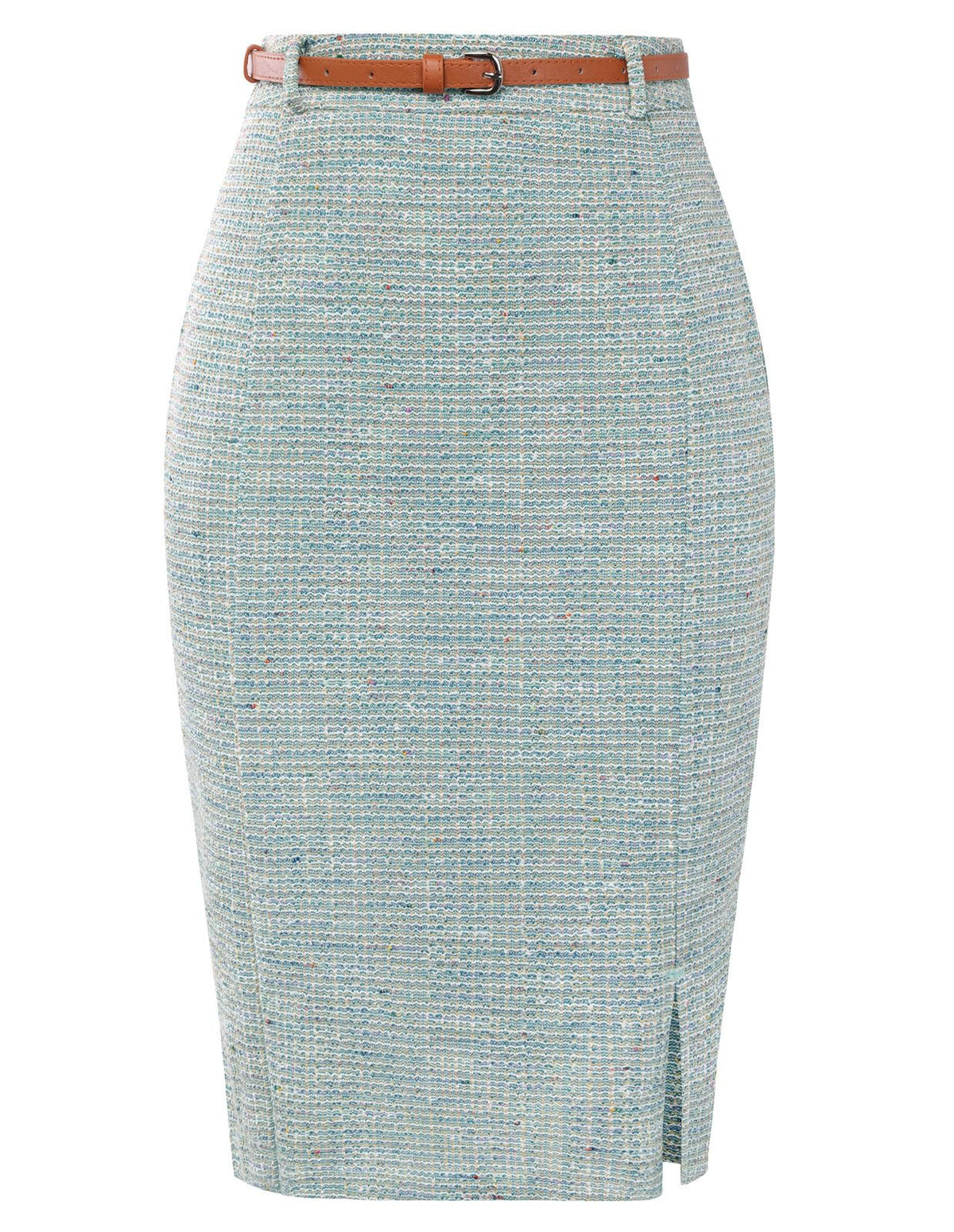 Kate Kasin Women Tweed Pencil Skirt, Knee Length Skirts with Slit