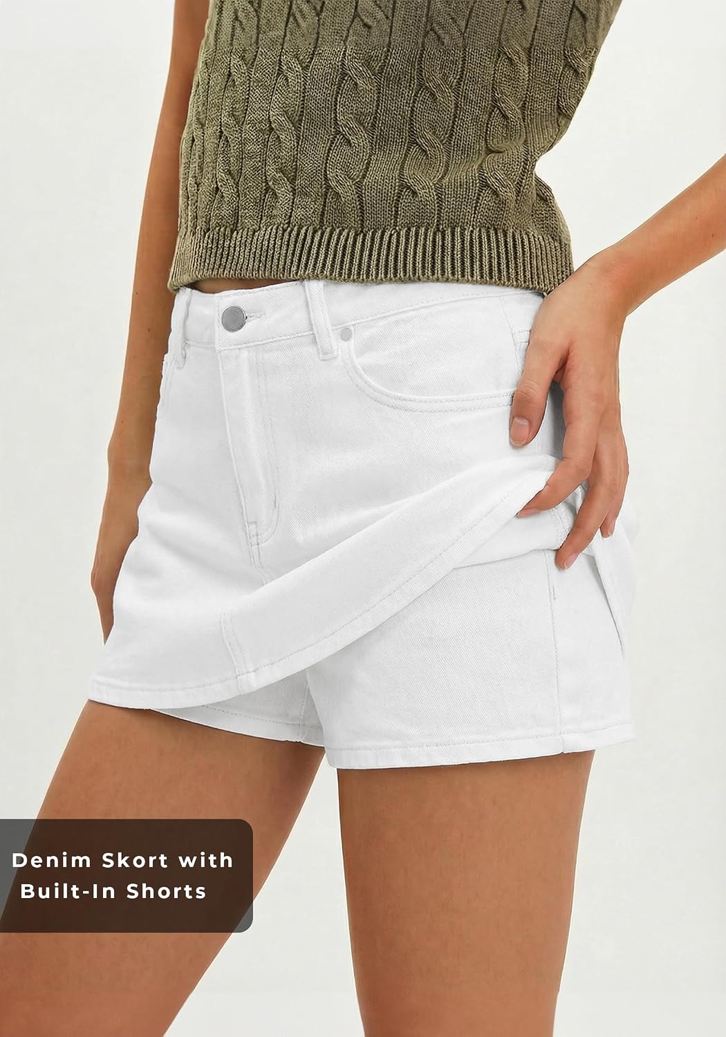 EMMIOL Women Denim Skort Skirt Stretchy Mid Waist Y2K Sexy Mini Skirts