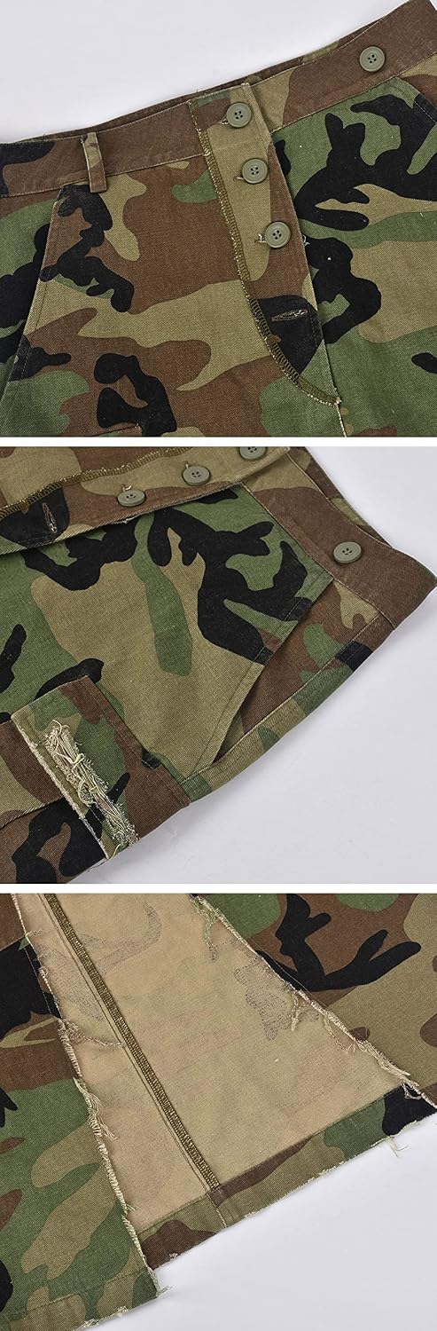 CHARTOU Women Camouflage Skirt Camo Maxi Pencil Skirt Bodycon Button Slit Cargo Skirt with Pocket