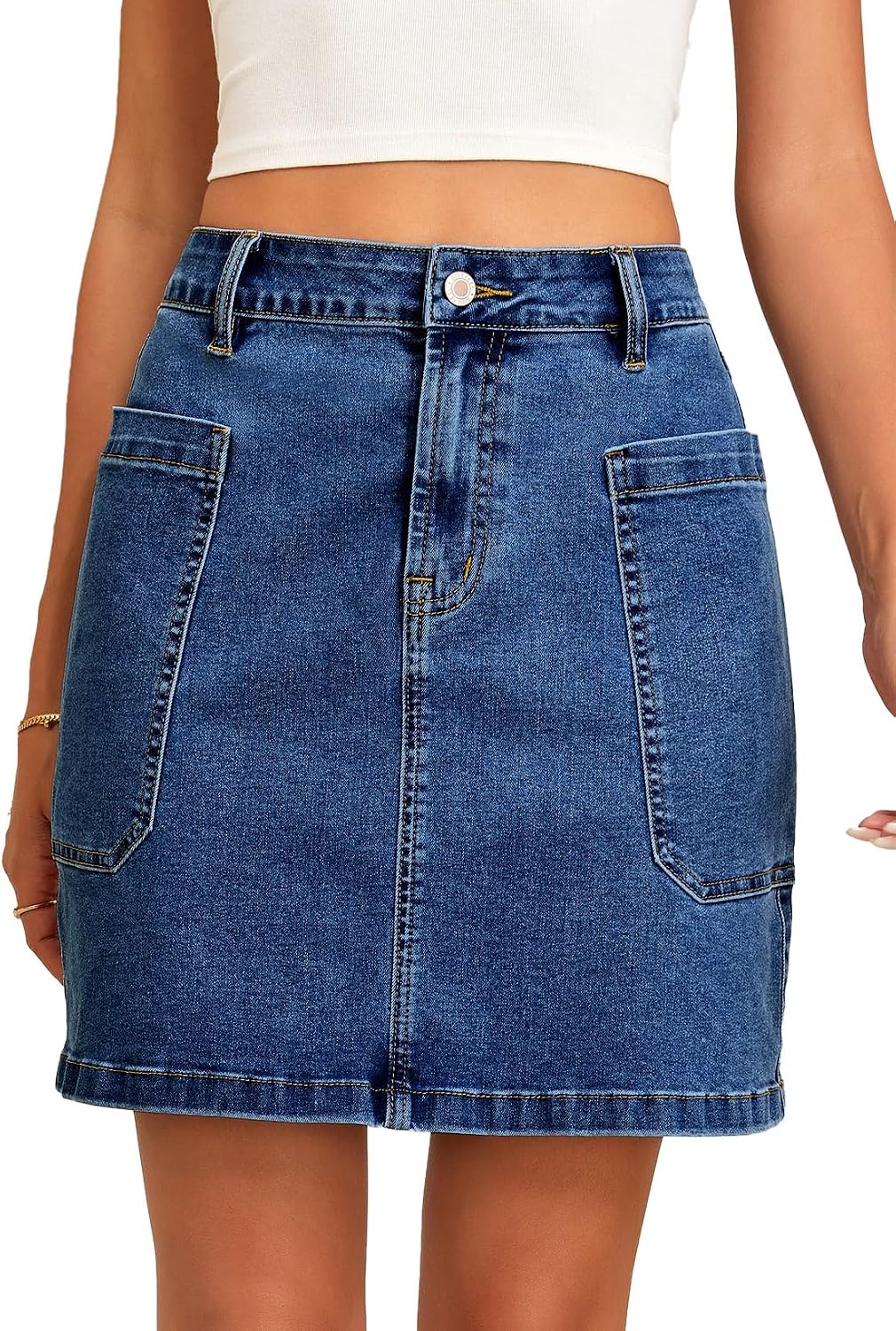Sidefeel Women's Cargo Pocket Straight Denim Skirt