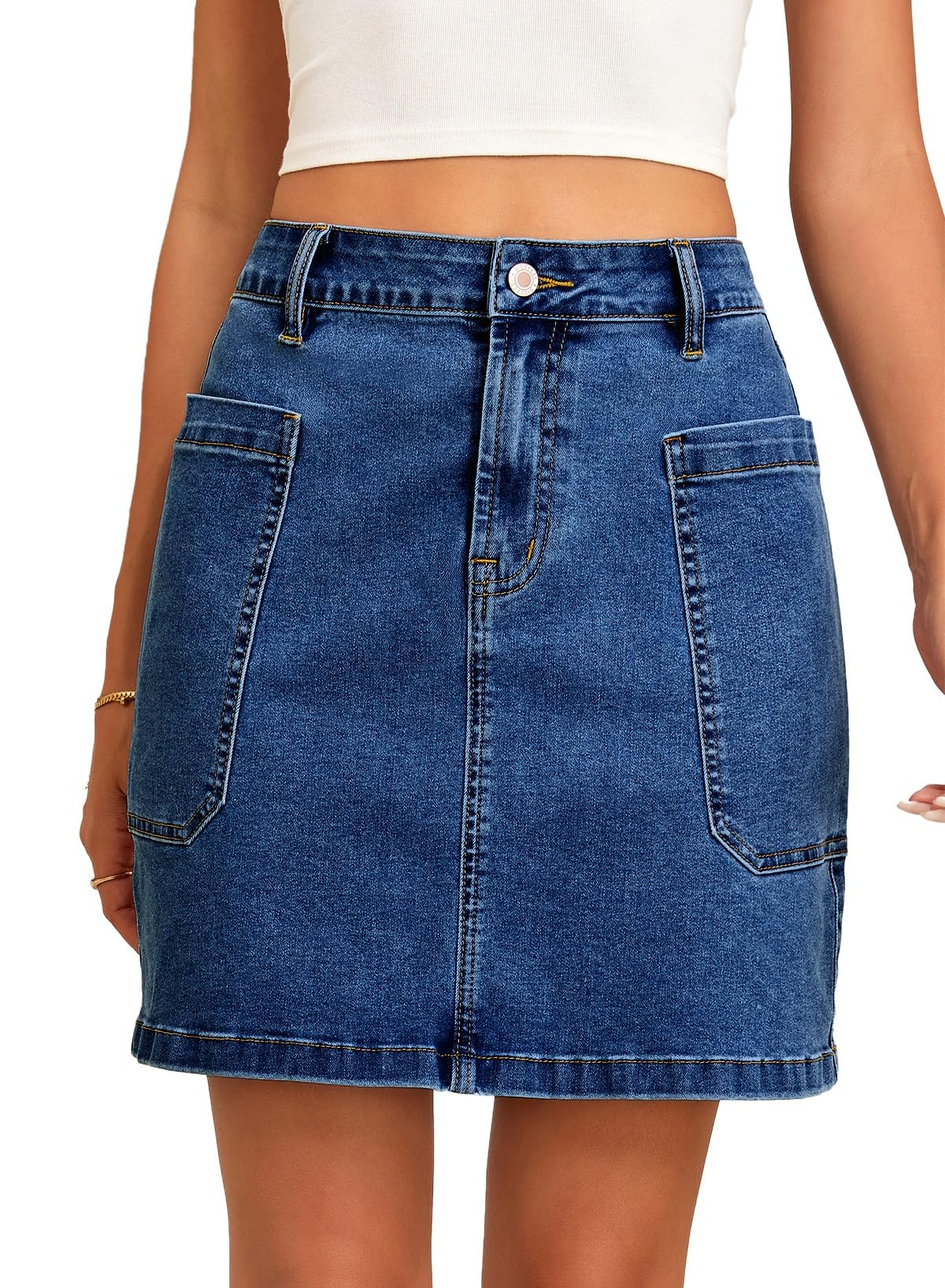 Sidefeel Women's Cargo Pocket Straight Denim Skirt