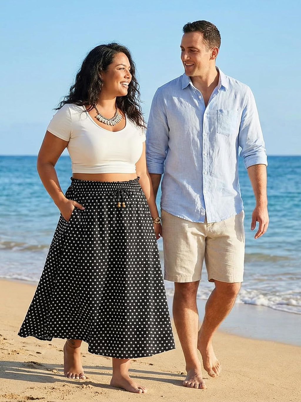 Lastshe Women's Plus Size Maxi Skirts Summer Beach Swing Pleated Elastic Waisted A-line Long Skirt with Pockets 2026