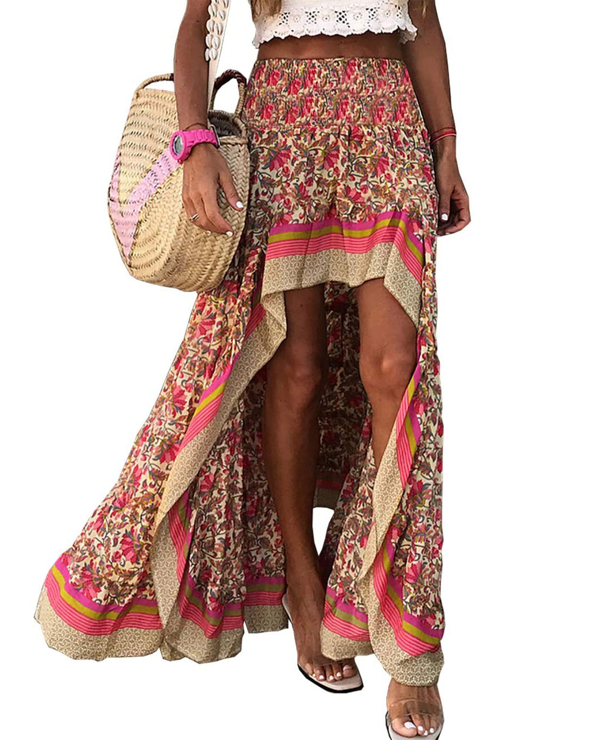 BTFBM Boho High Low Long Maxi Skirts for Women