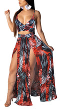 Women Sexy 2 Piece Outfits Dress Chiffon Strap Deep V Neck Bra Crop Top High Split Maxi Dresses Skirt Set