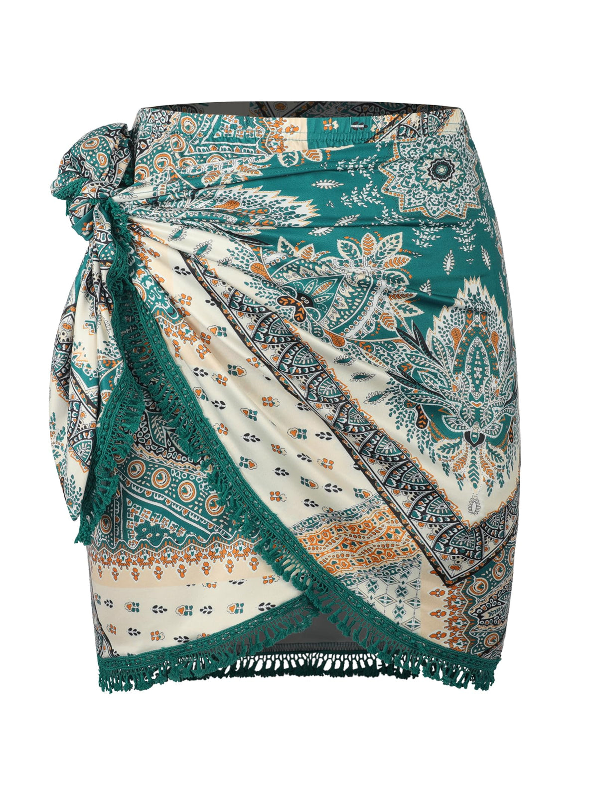 ZAFUL Slit Skirt for Women Boho Print Tie Side Wrap Tassel Casual Beach Mini Skirt