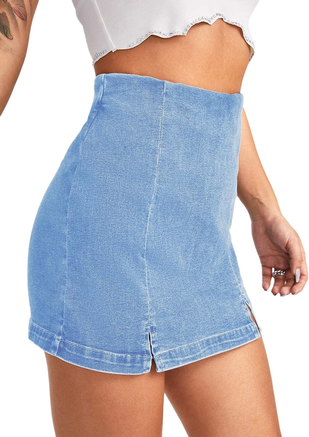 Floerns Women's Split Hem High Waist Denim Skorts Skirt Shorts