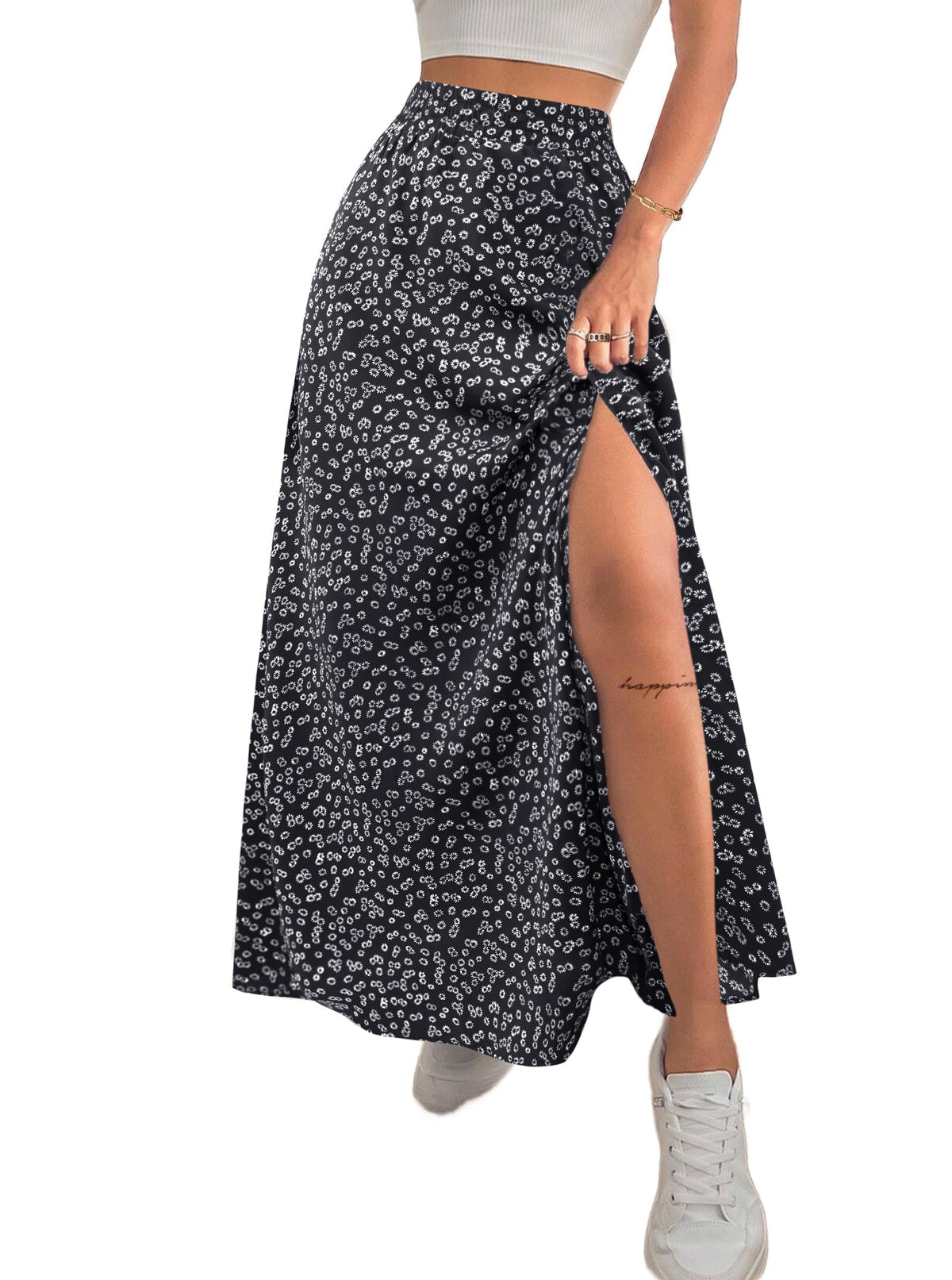 Avanova Women Boho Floral Slit Maxi Skirt Split Thigh High Waisted Long Skirts