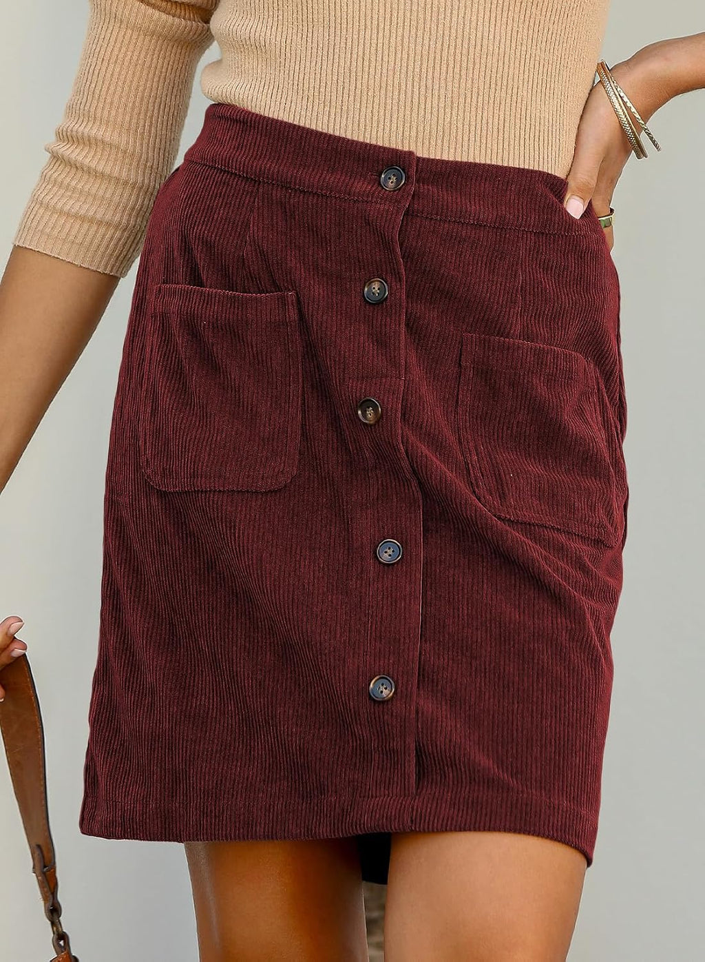 Happy Sailed Womens Corduroy Skirts Fall Winter High Waisted Button Down A-line Short Mini Skirt with Pockets