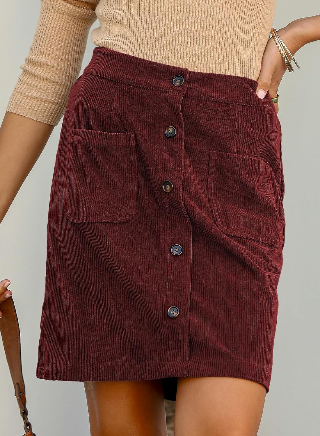 Happy Sailed Womens Corduroy Skirts Fall Winter High Waisted Button Down A-line Short Mini Skirt with Pockets