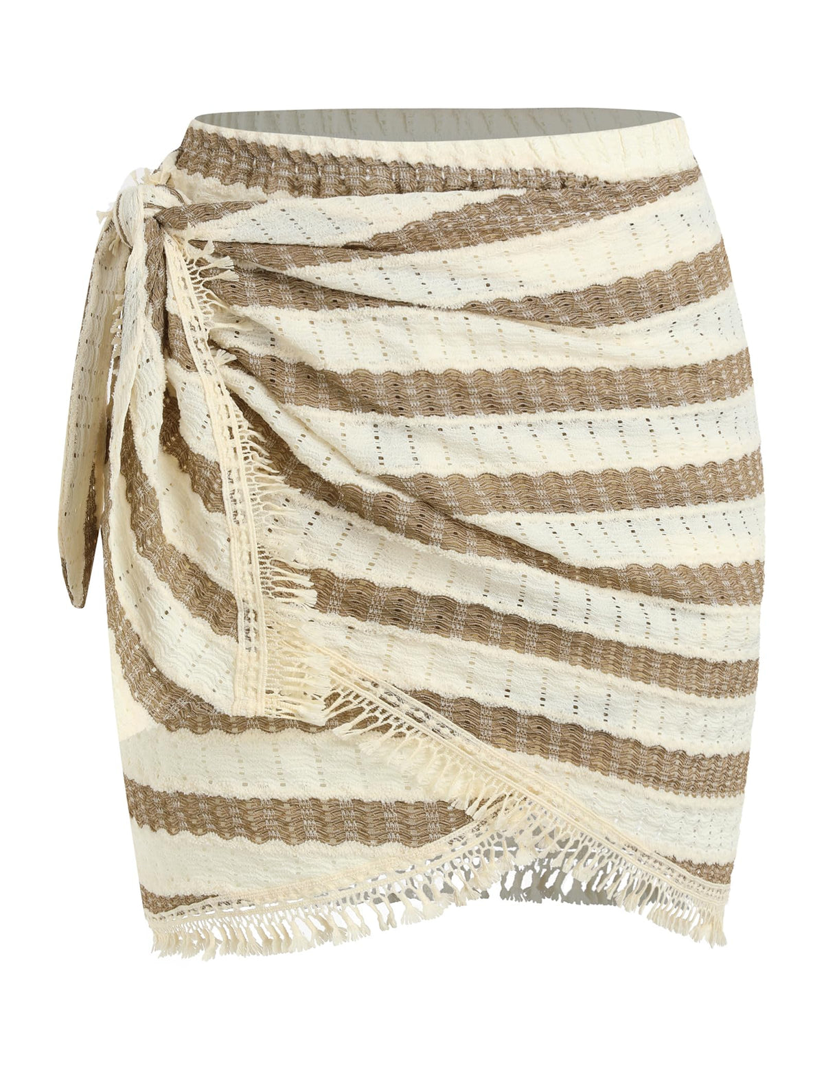 ZAFUL Mini Skirts for Women Side Slit Tie High Waist Stretchy Stripe Ruched Casual Short Skirt for Beach Vacation