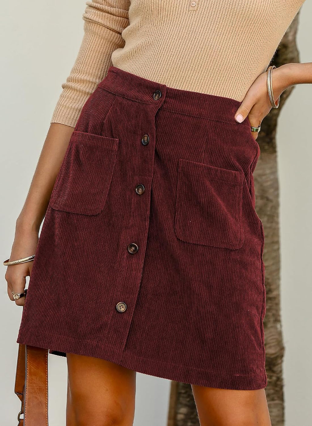 Happy Sailed Womens Corduroy Skirts Fall Winter High Waisted Button Down A-line Short Mini Skirt with Pockets